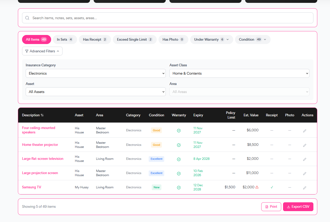 Search Through Assets/Items